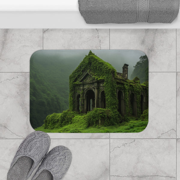 Ancient Ruins Overtaken by Nature (Edition III) — 61×43 Memory Foam Bath Mat — Modern Bathroom Floor Lifestyle View