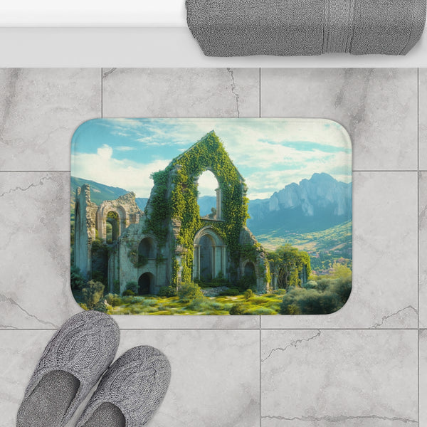 Ancient Ruins Overtaken by Nature (Edition IV) — 61×43 Memory Foam Bath Mat — Modern Bathroom Floor Lifestyle View