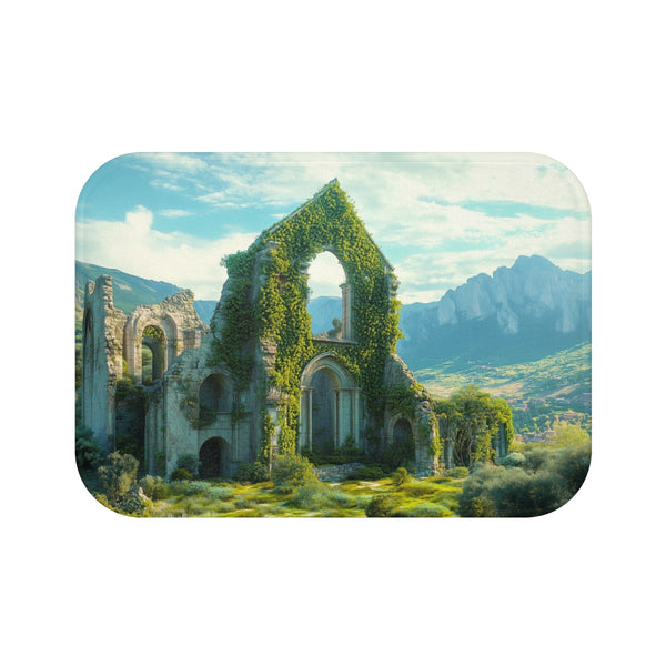 Ancient Ruins Overtaken by Nature (Edition IV) — 61×43 Memory Foam Bath Mat — Top-Down Velvet Microfibre Artwork View