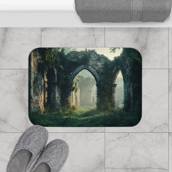 Ancient Ruins Overtaken by Nature — 61×43 Memory Foam Bath Mat — Modern Bathroom Floor Lifestyle View