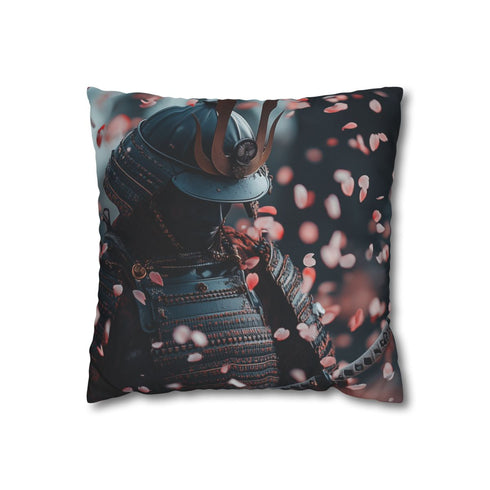 Samurai Warrior Under Falling Cherry Blossoms — 40×40 Cushion Cover — Front 40×40 cm Square Cushion View