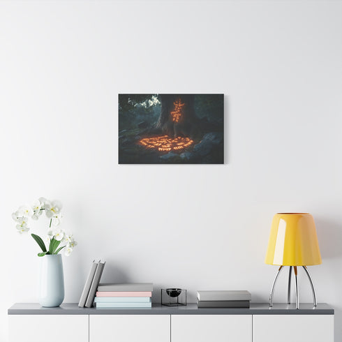 Ancient Tree with Glowing Runes (Edition III) — 24×16 Canvas Wall Art — Living Room Wall Lifestyle View