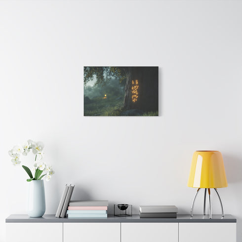 Ancient Tree with Glowing Runes — 24×16 Canvas Wall Art — Living Room Wall Lifestyle View