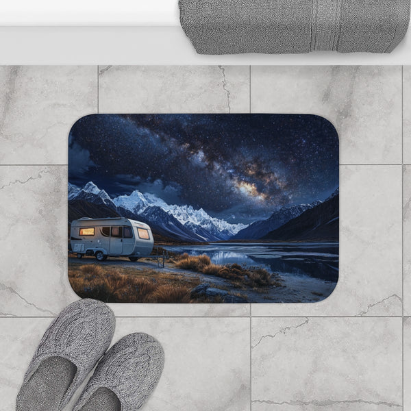Aoraki Mackenzie Dark Sky Reserve New Zealand Starr (Edition II) — Memory Foam Bath Mat — Modern Bathroom Floor Lifestyle View