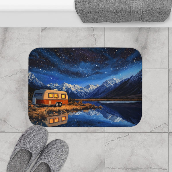 Aoraki Mackenzie Dark Sky Reserve New Zealand Starr — 61×43 Memory Foam Bath Mat — Modern Bathroom Floor Lifestyle View