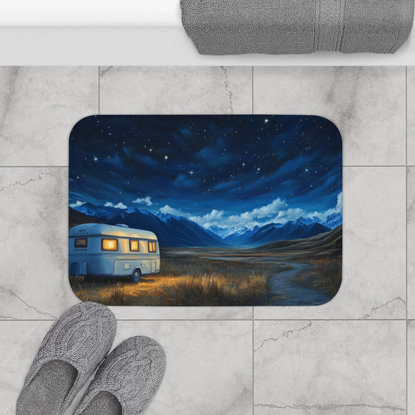 Aoraki Mackenzie Dark Sky Reserve New Zealand Starr — 61×43 Memory Foam Bath Mat — Modern Bathroom Floor Lifestyle View