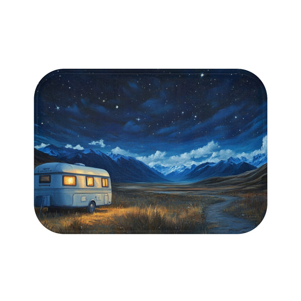 Aoraki Mackenzie Dark Sky Reserve New Zealand Starr — 61×43 Memory Foam Bath Mat — Top-Down Velvet Microfibre Artwork View