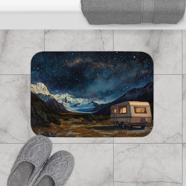Aoraki Mackenzie Dark Sky Reserve New Zealand Starr — 61×43 Memory Foam Bath Mat — Modern Bathroom Floor Lifestyle View