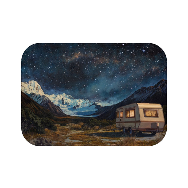 Aoraki Mackenzie Dark Sky Reserve New Zealand Starr — 61×43 Memory Foam Bath Mat — Top-Down Velvet Microfibre Artwork View