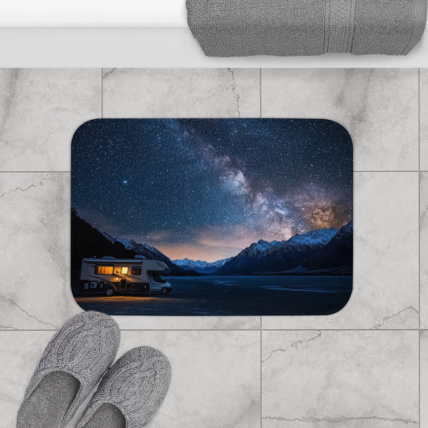 Aoraki Mackenzie Dark Sky Reserve New Zealand Starr (Edition VI) — Memory Foam Bath Mat — Modern Bathroom Floor Lifestyle View