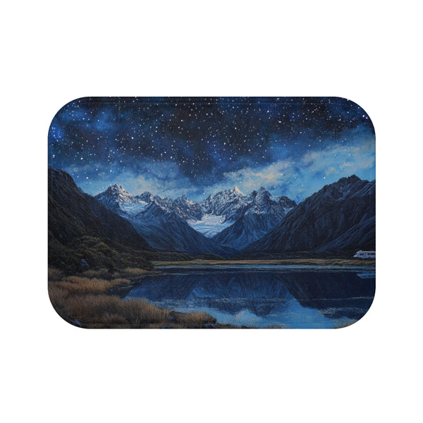 Aoraki Mackenzie Dark Sky Reserve New Zealand Starr — 61×43 Memory Foam Bath Mat — Top-Down Velvet Microfibre Artwork View