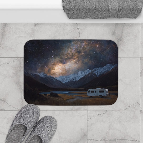 Aoraki Mackenzie Dark Sky Reserve New Zealand Starr — 61×43 Memory Foam Bath Mat — Modern Bathroom Floor Lifestyle View