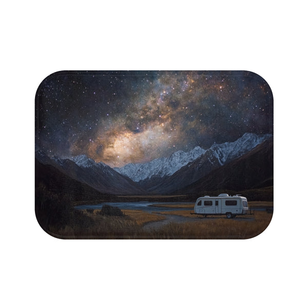 Aoraki Mackenzie Dark Sky Reserve New Zealand Starr — 61×43 Memory Foam Bath Mat — Top-Down Velvet Microfibre Artwork View