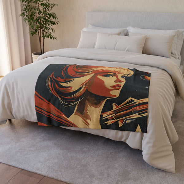 Art Deco Travel Poster for Venus (Edition II) — Plush Fleece Throw Blanket — Drape over Sofa & Bed Lifestyle View