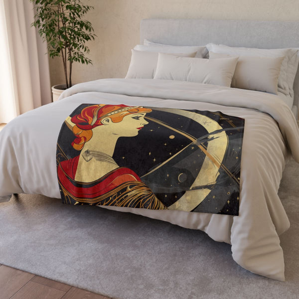 Art Deco Travel Poster for Venus (Edition III) — Plush Fleece Throw Blanket — Drape over Sofa & Bed Lifestyle View