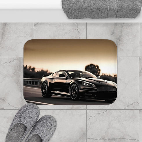 Aston Martin Dbs Driving High Speed Luxury Memory Foam Bath Mat - Bathroom Lifestyle View