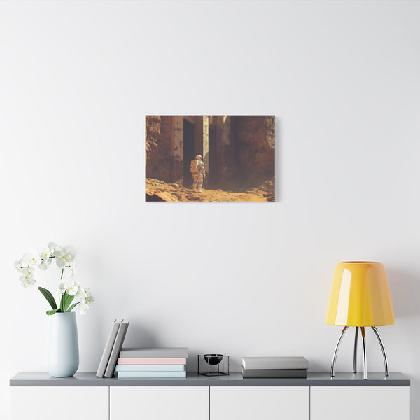 Astronaut Exploring Ancient Ruins on Mars (Edition III) — Stretched Canvas Wall Art — Living Room Wall Lifestyle View