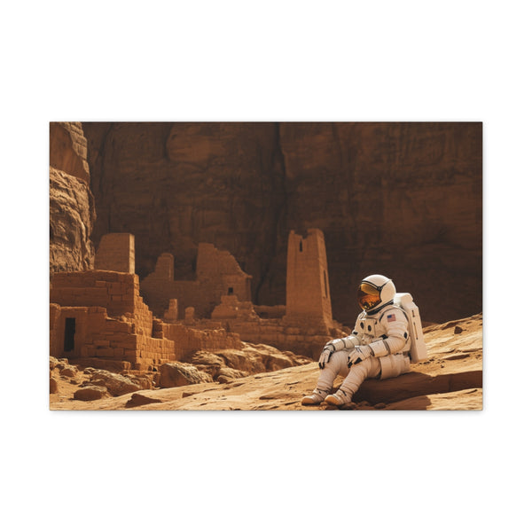 Astronaut Exploring Ancient Ruins on Mars (Edition IV) — 24×16 Canvas Wall Art — Front Gallery-Wrapped Canvas View