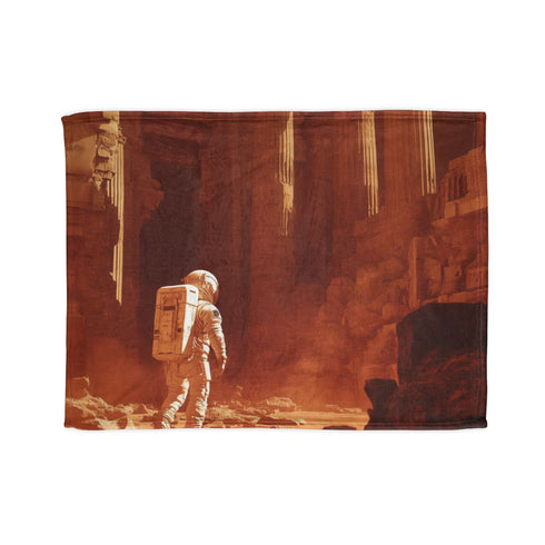 Astronaut Exploring Ancient Ruins on Mars — 50×60 Plush Throw Blanket — Full Flat Artwork View