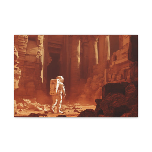 Astronaut Exploring Ancient Ruins on Mars — 24×16 Canvas Wall Art — Front Gallery-Wrapped Canvas View