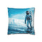 Astronaut Walking on Ocean Surface — Faux Suede Cushion Cover — Front 40×40 cm Square Cushion View