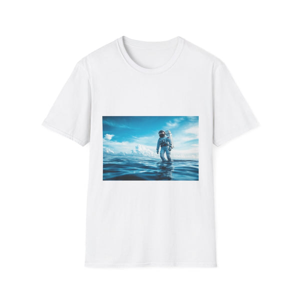 Astronaut Walking on Ocean Surface Graphic Unisex Softstyle T-Shirt - Front View