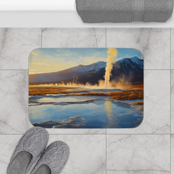 Atacama Desert in Chile Geyser Blasts Superheated W — 61×43 Memory Foam Bath Mat — Modern Bathroom Floor Lifestyle View