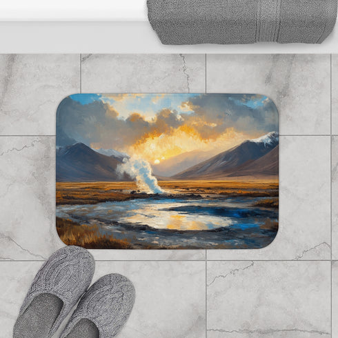 Atacama Desert in Chile Geyser Blasts Superheated W — 61×43 Memory Foam Bath Mat — Modern Bathroom Floor Lifestyle View