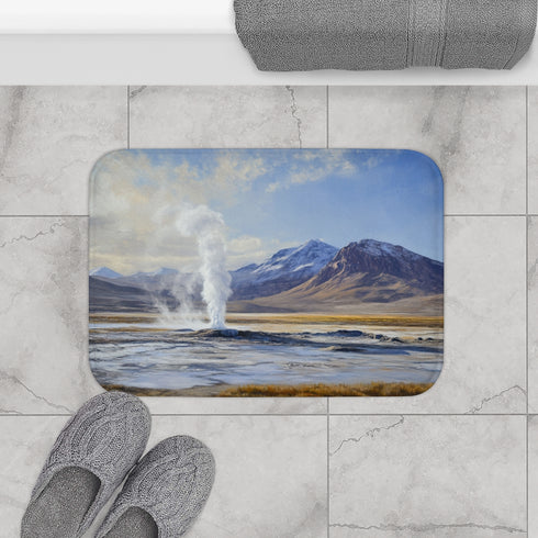 Atacama Desert in Chile Geyser Blasts Superheated W — 61×43 Memory Foam Bath Mat — Modern Bathroom Floor Lifestyle View