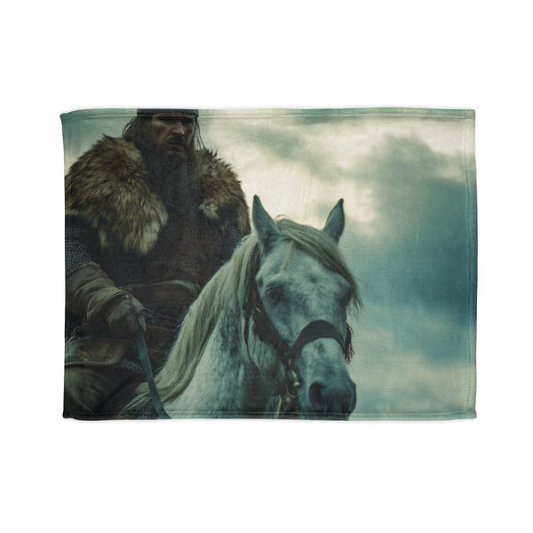 Attila the Hun on Horseback in Fur Cloak — Plush Fleece Throw Blanket — Full Spread Plush Fleece Artwork View