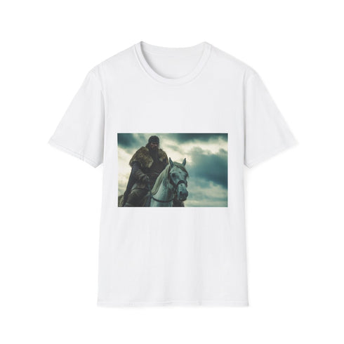 Attila the Hun on Horseback in Fur Cloak — Graphic Cotton T-Shirt — Front Graphic Print View