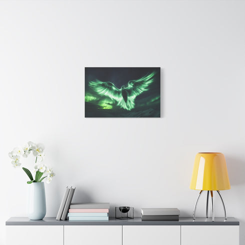 Aurora Borealis Shaped Like Bird — Stretched Canvas Wall Art — Living Room Wall Lifestyle View