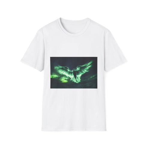 Aurora Borealis Shaped Like Bird Graphic Unisex Softstyle T-Shirt - Front View