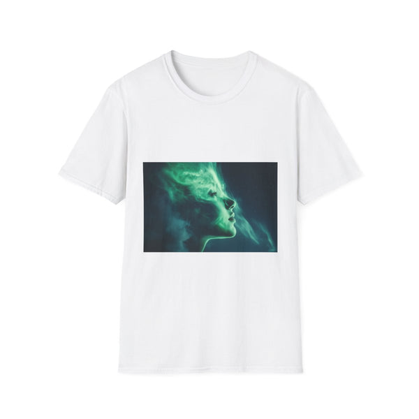 Aurora Borealis Celestial Spirit Silhouette — Graphic Cotton T-Shirt — Front Graphic Print View