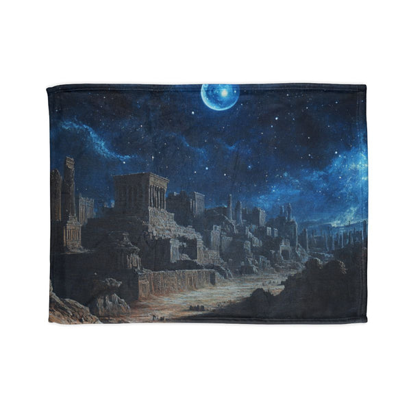 Babylon Ancient City Night Starry Sky Painting — 50×60 Plush Throw Blanket — Full Spread Plush Fleece Artwork View
