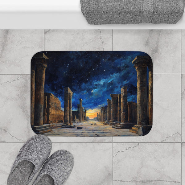 Babylon Ancient City Night Starry Sky Painting — 61×43 Memory Foam Bath Mat — Modern Bathroom Floor Lifestyle View