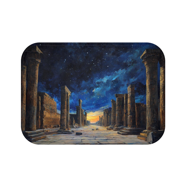 Babylon Ancient City Night Starry Sky Painting — 61×43 Memory Foam Bath Mat — Top-Down Velvet Microfibre Artwork View