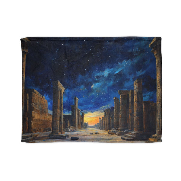 Babylon Ancient City Night Starry Sky Painting — 50×60 Plush Throw Blanket — Full Spread Plush Fleece Artwork View