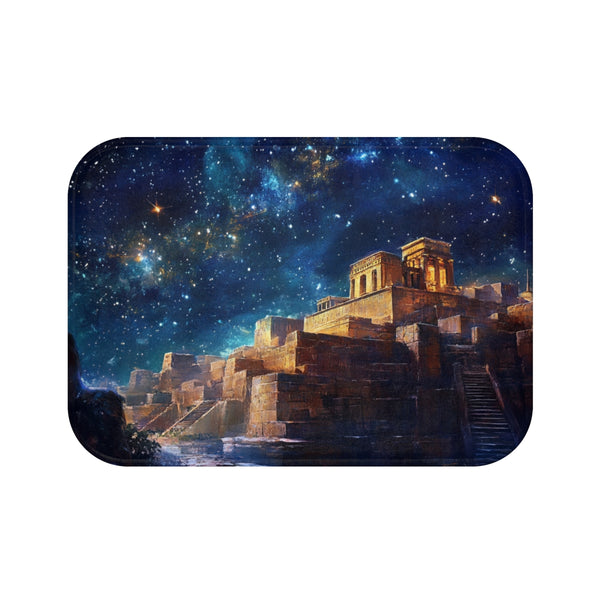 Babylon Ancient City Night Starry Sky Painting — 61×43 Memory Foam Bath Mat — Top-Down Velvet Microfibre Artwork View