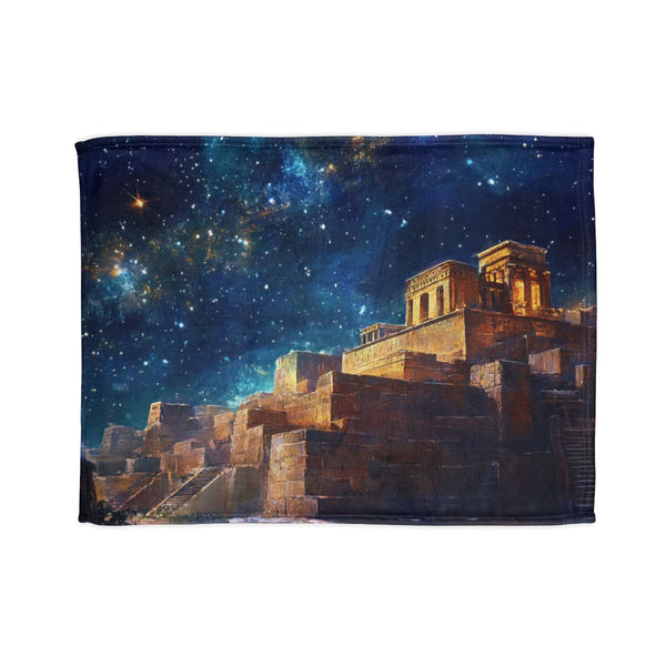 Babylon Ancient City Night Starry Sky Painting — 50×60 Plush Throw Blanket — Full Spread Plush Fleece Artwork View