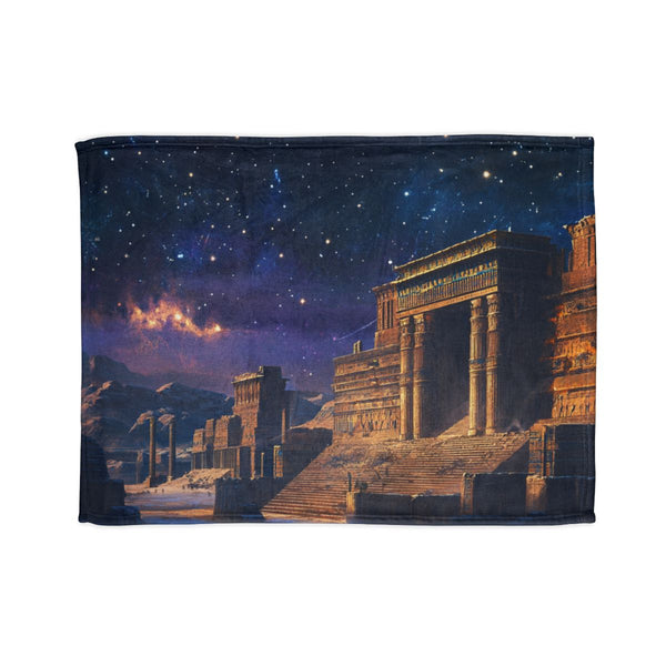 Babylon Ancient City Night Starry Sky Painting — 50×60 Plush Throw Blanket — Full Spread Plush Fleece Artwork View