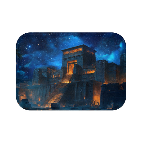 Babylon Ancient City Night Starry Sky Painting — 61×43 Memory Foam Bath Mat — Top-Down Velvet Microfibre Artwork View