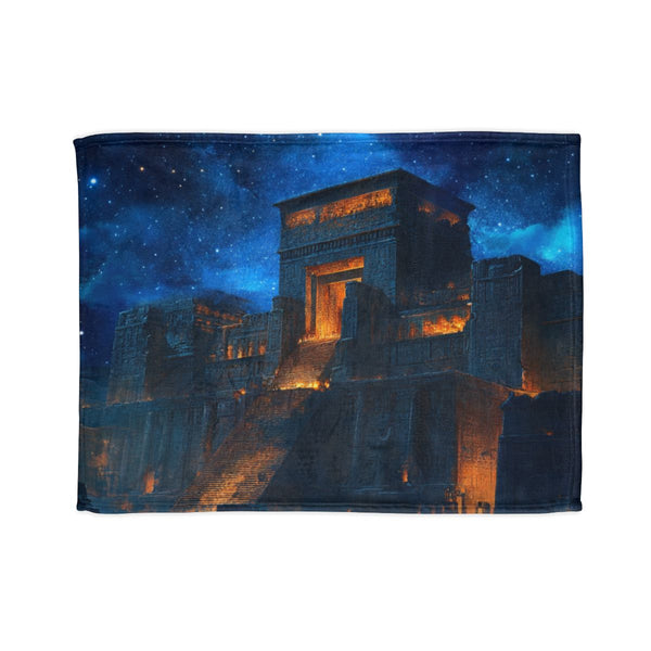 Babylon Ancient City Night Starry Sky Painting — 50×60 Plush Throw Blanket — Full Spread Plush Fleece Artwork View
