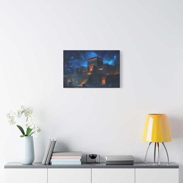 Babylon Ancient City Night Starry Sky Painting (Edition VIII) — Stretched Canvas Wall Art — Living Room Wall Lifestyle View