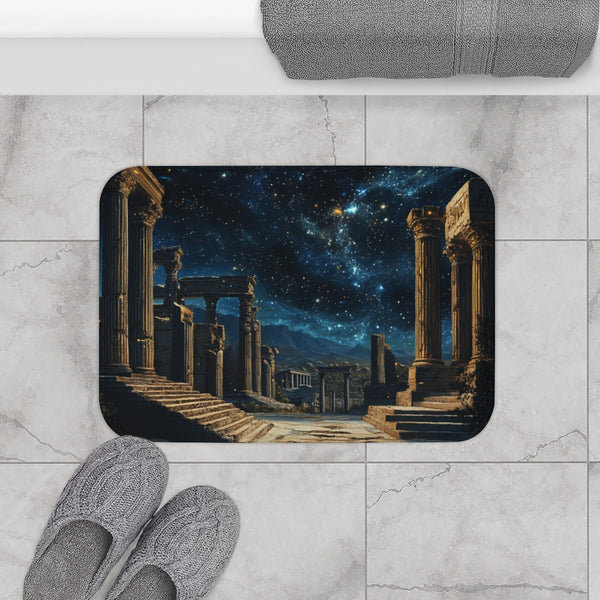 Babylon Ancient City Night Starry Sky Painting — 61×43 Memory Foam Bath Mat — Modern Bathroom Floor Lifestyle View
