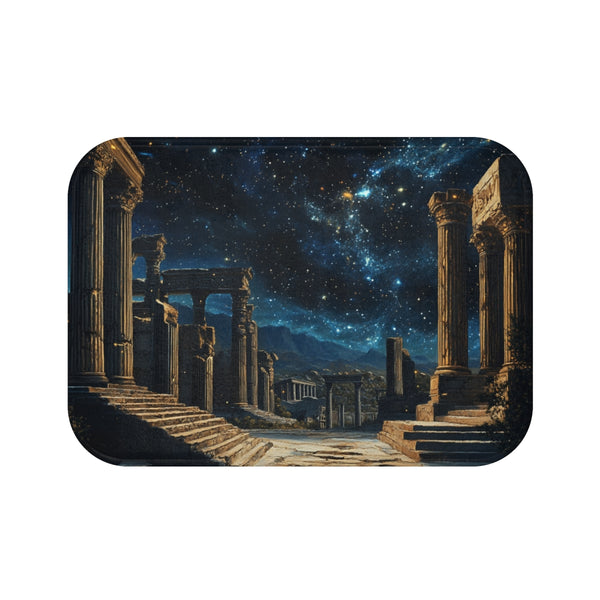 Babylon Ancient City Night Starry Sky Painting — 61×43 Memory Foam Bath Mat — Top-Down Velvet Microfibre Artwork View