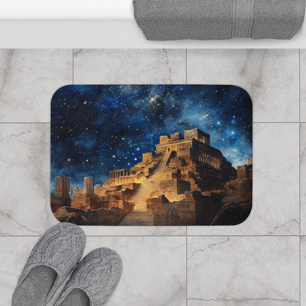 Babylon Ancient City Night Starry Sky Painting — 61×43 Memory Foam Bath Mat — Modern Bathroom Floor Lifestyle View
