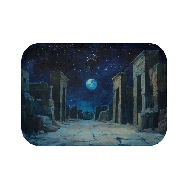 Babylon Ancient City Night Starry Sky Painting — 61×43 Memory Foam Bath Mat — Top-Down Velvet Microfibre Artwork View