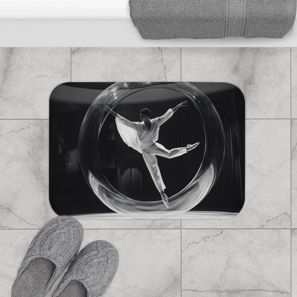 Ballet Dancer Spinning Through Gravity — Memory Foam Bath Mat — Modern Bathroom Floor Lifestyle View