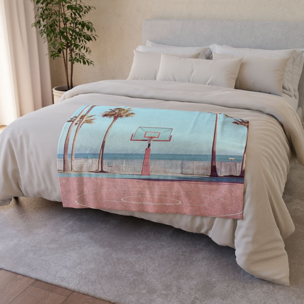 Basketball Court — Plush Fleece Throw Blanket — Draped Over Sofa & Bed Lifestyle View